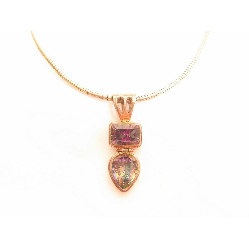 Mystic Topaz Colorful Sterling‎ Silver Thick Chain Pendant Necklace 925